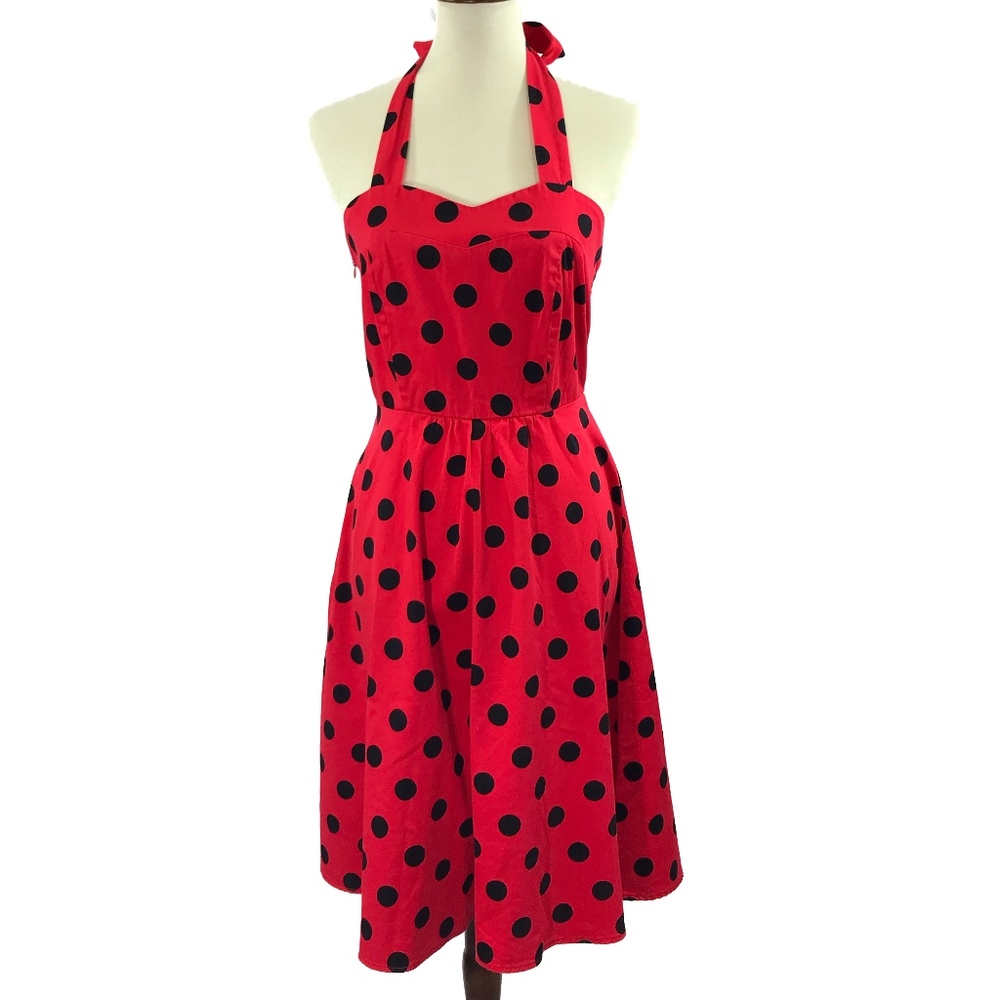 Topdress Black & Red Polkadot Ladybug Halter Dress
